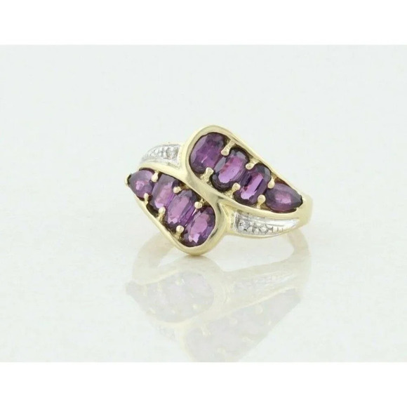 10k Yellow Gold Purple Sapphire and Diamond Accents Ring Size 6 1/4 - Picture 5 of 9